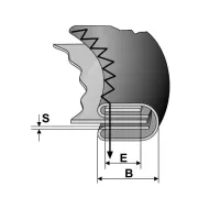 Dispozitiv bordator pentru masini plane de zig-zag, cu dubla intoarcere, inserat elastic 4-14mm, intrare 20-45mm, iesire 5-15mm